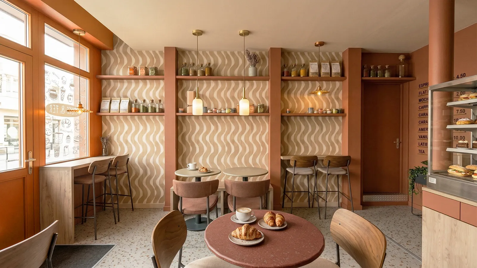 Aménagement d’un restaurant salon de thé à Saint Nazaire : concept global, esthétique forte pensé pour l'expérience client et l'attractivité du restaurant. Alexandre Cousseau, Architecte d’intérieur à Redon.